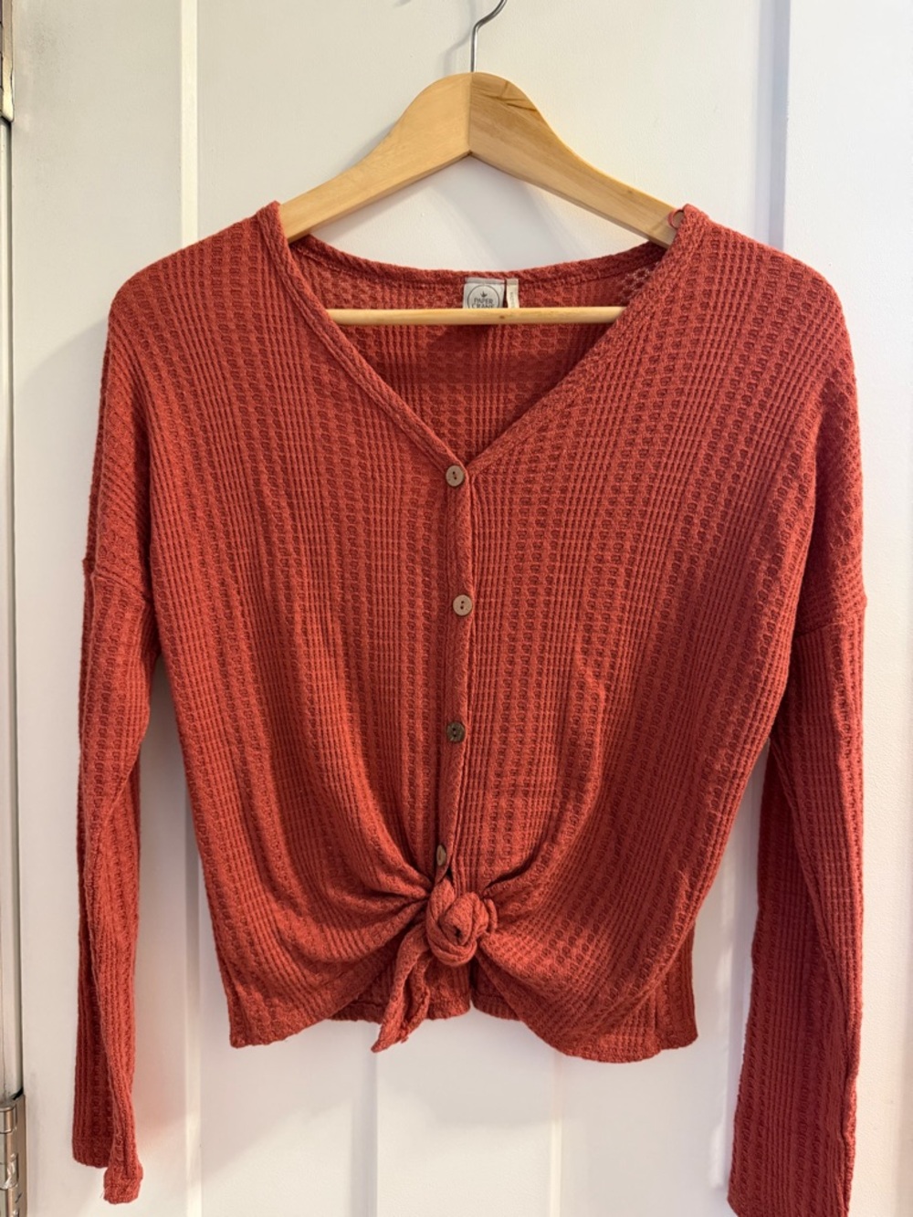 Paper Crane Rust-Orange Waffle Knit Button Front Top